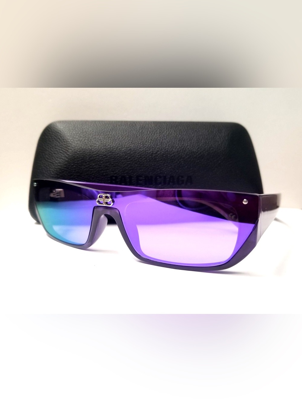 Balenciaga Women’s Purple Mirrored Shield Sunglasses